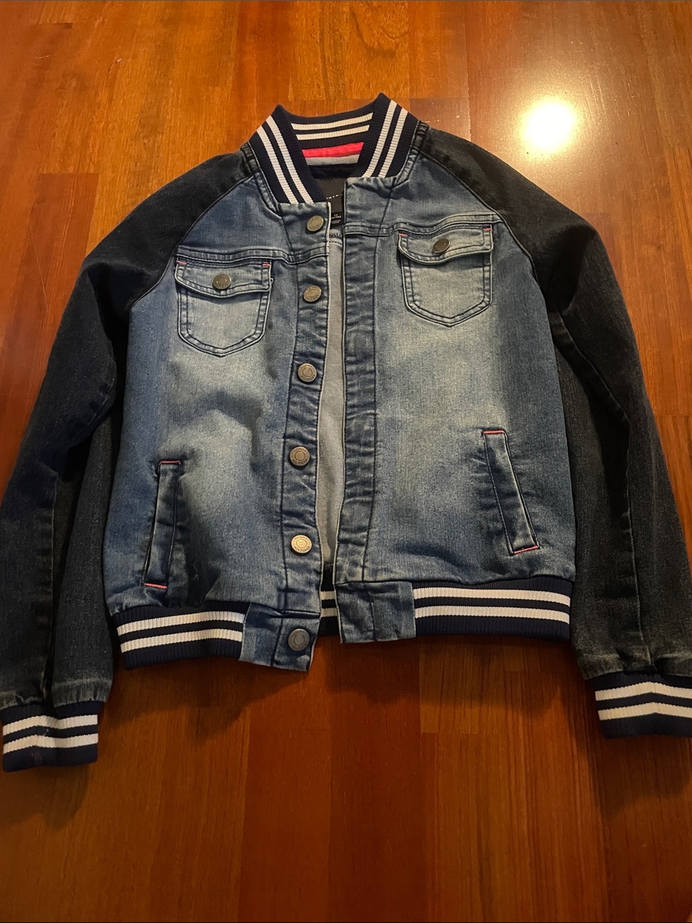 Tommy Hilfiger Kids Two-Tone Blue Denim Bomber Jacket
